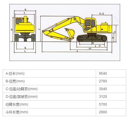 DLS210.8型液壓挖掘機產品尺寸